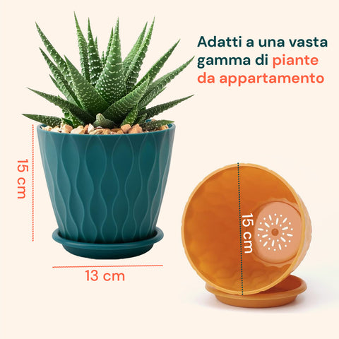 Confezione da 5 Vasi Multicolore in Plastica Ecologica con Drenaggio – Ø 15cm