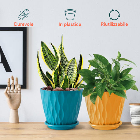 Confezione da 5 Vasi Multicolore in Plastica Ecologica con Drenaggio – Ø 15cm