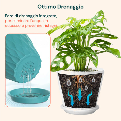 Confezione da 5 Vasi Multicolore in Plastica Ecologica con Drenaggio – Ø 15cm