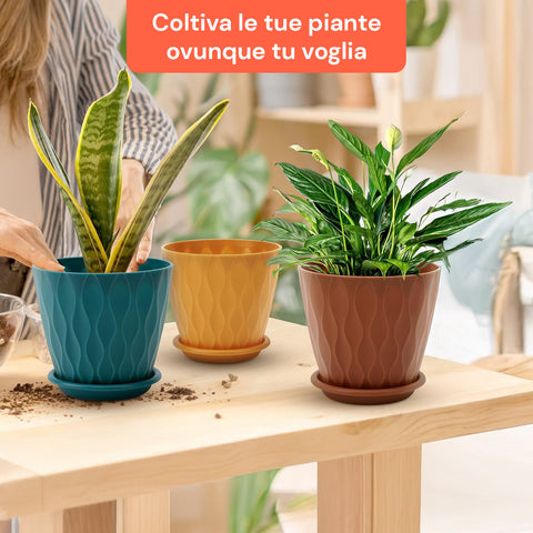 Confezione da 5 Vasi Multicolore in Plastica Ecologica con Drenaggio – Ø 15cm