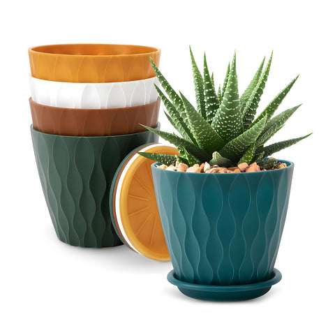 Confezione da 5 Vasi Multicolore in Plastica Ecologica con Drenaggio – Ø 15cm