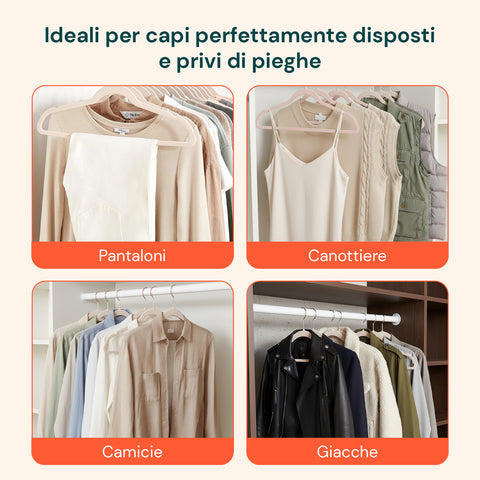 Set 50 Grucce Appendiabiti in Velluto Rosa Antiscivolo con Gancio Girevole