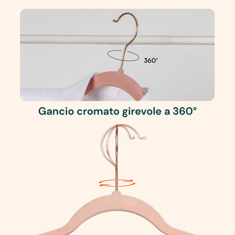 Set 50 Grucce Appendiabiti in Velluto Rosa Antiscivolo con Gancio Girevole