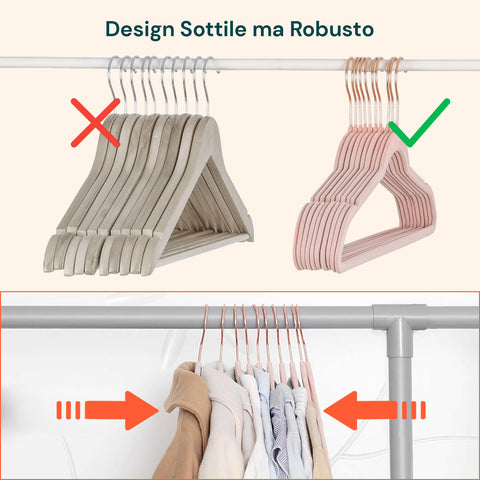 Set 50 Grucce Appendiabiti in Velluto Rosa Antiscivolo con Gancio Girevole