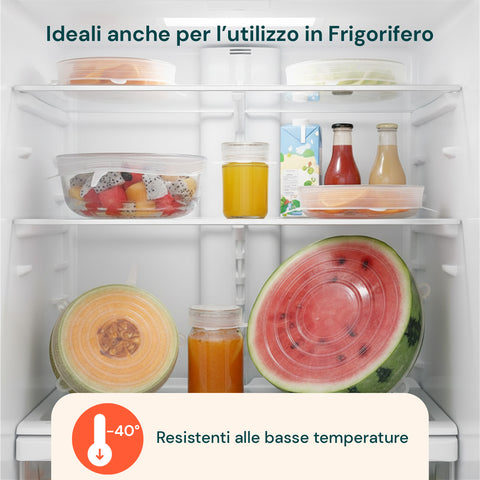 Coperchi Silicone Estensibili – Set 6 Misure da 6 a 19,6 cm Riutilizzabili BPA Free