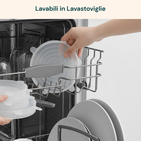 Coperchi Silicone Estensibili – Set 6 Misure da 6 a 19,6 cm Riutilizzabili BPA Free