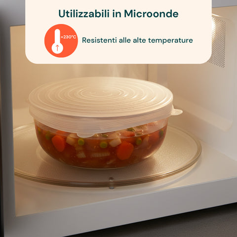 Coperchi Silicone Estensibili – Set 6 Misure da 6 a 19,6 cm Riutilizzabili BPA Free