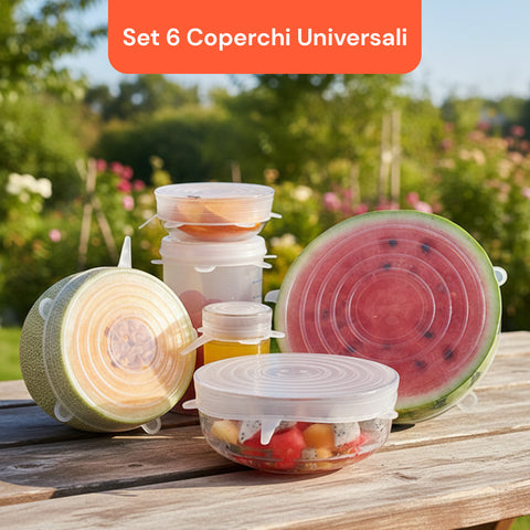 Coperchi Silicone Estensibili – Set 6 Misure da 6 a 19,6 cm Riutilizzabili BPA Free