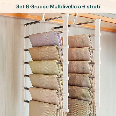 Set 6 Grucce Pieghevoli a 6 Livelli in Polipropilene e Acciaio