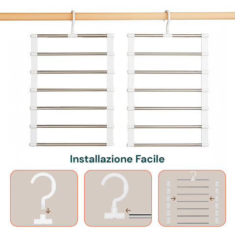 Set 6 Grucce Pieghevoli a 6 Livelli in Polipropilene e Acciaio