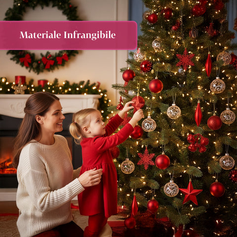 Kit Addobbi di Natale Rosso – 102 Pezzi con Stella e Ornamenti Vari