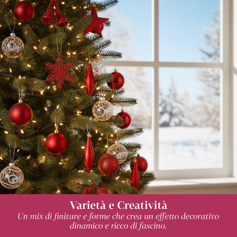 Kit Addobbi di Natale Rosso – 102 Pezzi con Stella e Ornamenti Vari