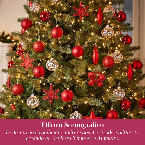Kit Addobbi di Natale Rosso – 102 Pezzi con Stella e Ornamenti Vari