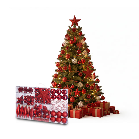 Kit Addobbi di Natale Rosso – 102 Pezzi con Stella e Ornamenti Vari