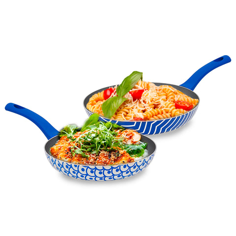 Set 2 Padelle Antiaderenti Onde 24-28 cm Blu con Manico Soft Touch