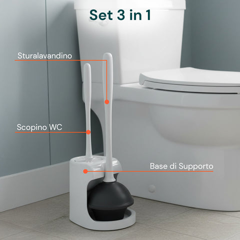 Set WC 3 in 1 con Scopino, Sturalavandino e Base Salvaspazio Igienica