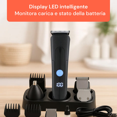 Tagliacapelli e Regolabarba Cordless con Display LED e Accessori 12 in 1