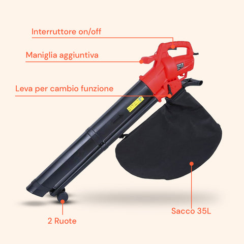 Aspirafoglie Elettrico 3 in 1 – Aspiratore, Soffiatore e Trituratore 3500W