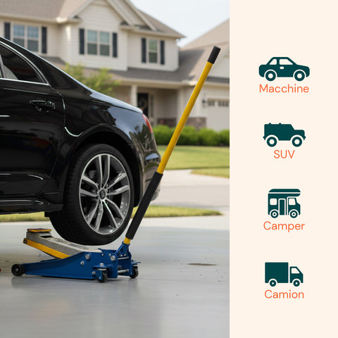 Cric Idraulico 4 Tonnellate con Ruote Bidirezionali e Valvola di Sicurezza
