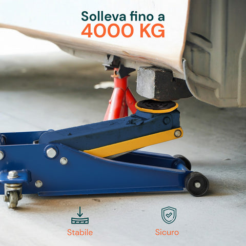 Cric Idraulico 4 Tonnellate con Ruote Bidirezionali e Valvola di Sicurezza