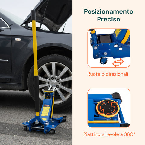 Cric Idraulico 4 Tonnellate con Ruote Bidirezionali e Valvola di Sicurezza