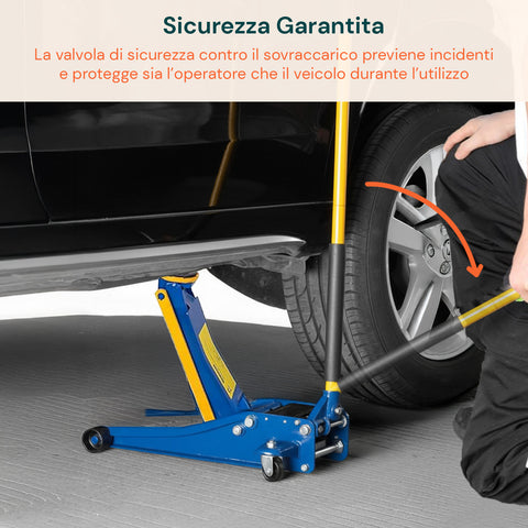 Cric Idraulico 4 Tonnellate con Ruote Bidirezionali e Valvola di Sicurezza