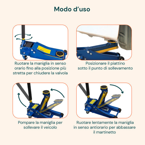 Cric Idraulico 4 Tonnellate con Ruote Bidirezionali e Valvola di Sicurezza