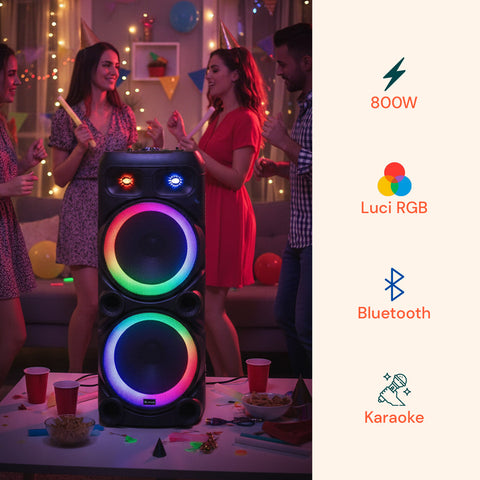 Cassa Bluetooth Karaoke XL 90 cm 800W con LED RGB e 2 Microfoni Wireless Inclusi