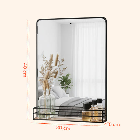 Specchio con Mensola in Legno 40x30 cm – Design Moderno da Parete