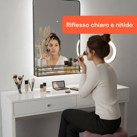 Specchio con Mensola in Legno 40x30 cm – Design Moderno da Parete