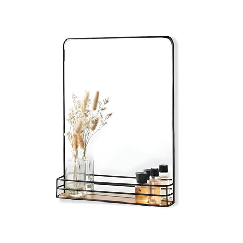 Specchio con Mensola in Legno 40x30 cm – Design Moderno da Parete