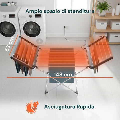 Stendino Elettrico Magic Dry XL – 18 Barre e Struttura in Alluminio