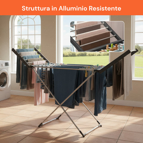 Stendino Elettrico Magic Dry XL – 18 Barre e Struttura in Alluminio