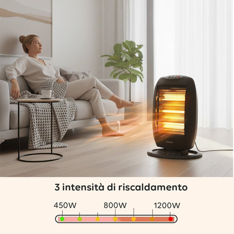 Tuck Stufa Alogena 1200W – 3 Elementi e Oscillazione Automatica