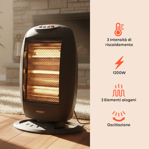 Tuck Stufa Alogena 1200W – 3 Elementi e Oscillazione Automatica