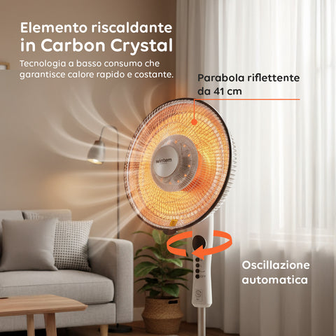 Stufa a Parabola Flux 1100W al Carbonio con Telecomando e Timer