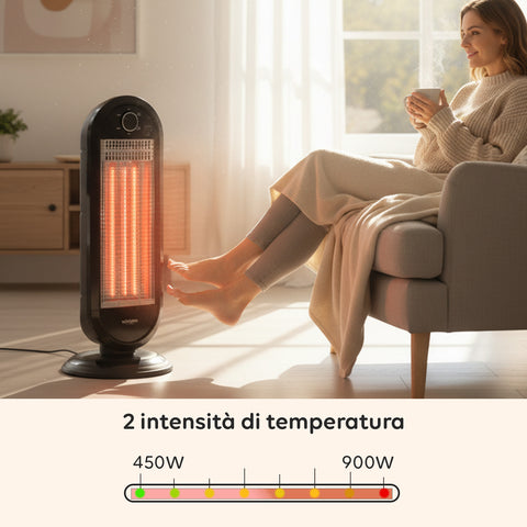 Stufa Elettrica Flare Oscillante con Tecnologia al Carbonio e Antiribaltamento