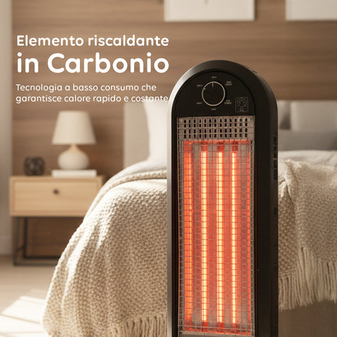 Stufa Elettrica Flare Oscillante con Tecnologia al Carbonio e Antiribaltamento