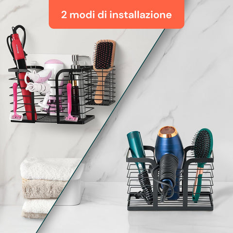 Supporto da Parete per Phon, Piastre e Prodotti Beauty, Senza Trapano