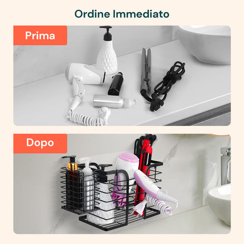 Supporto da Parete per Phon, Piastre e Prodotti Beauty, Senza Trapano