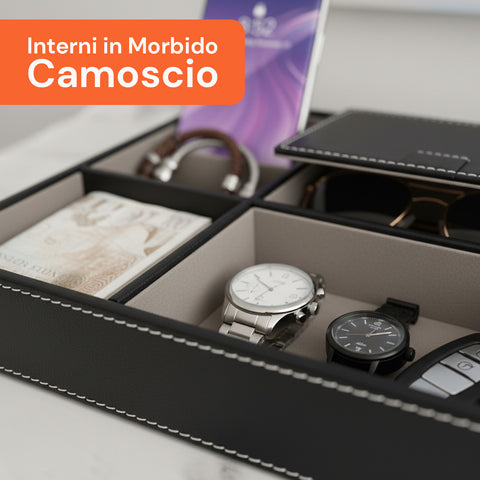 Vassoio Organizer da Ingresso – 5 Scomparti in Similpelle con Coperchio