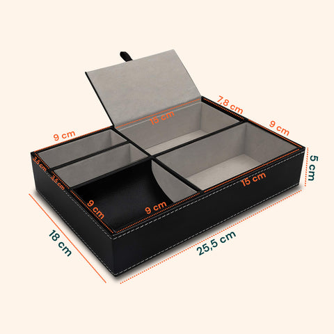 Vassoio Organizer da Ingresso – 5 Scomparti in Similpelle con Coperchio