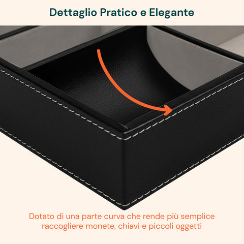 Vassoio Organizer da Ingresso – 5 Scomparti in Similpelle con Coperchio