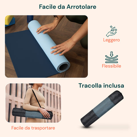 Tappetino Yoga e Pilates Antiscivolo – TPE Ecologico con Tracolla