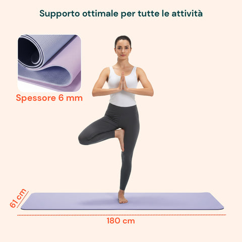 Tappetino Yoga e Pilates Antiscivolo – TPE Ecologico con Tracolla