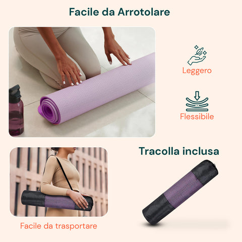 Tappetino Yoga e Pilates Antiscivolo – TPE Ecologico con Tracolla