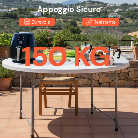 Tavolo Bianco Rotondo da Giardino o Cucina Ø80 e Ø120 cm Pieghevole E Resistente
