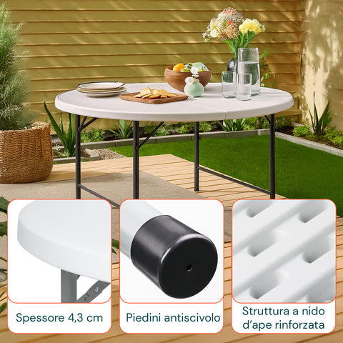 Tavolo Bianco Rotondo da Giardino o Cucina Ø80 e Ø120 cm Pieghevole E Resistente