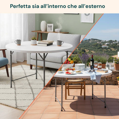 Tavolo Bianco Rotondo da Giardino o Cucina Ø80 e Ø120 cm Pieghevole E Resistente