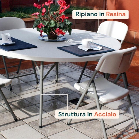 Tavolo Bianco Rotondo da Giardino o Cucina Ø80 e Ø120 cm Pieghevole E Resistente